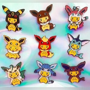 Pokemon Enamel Pins Poncho Pikachu x Eeveelution Eevee Evolution Set Of 9